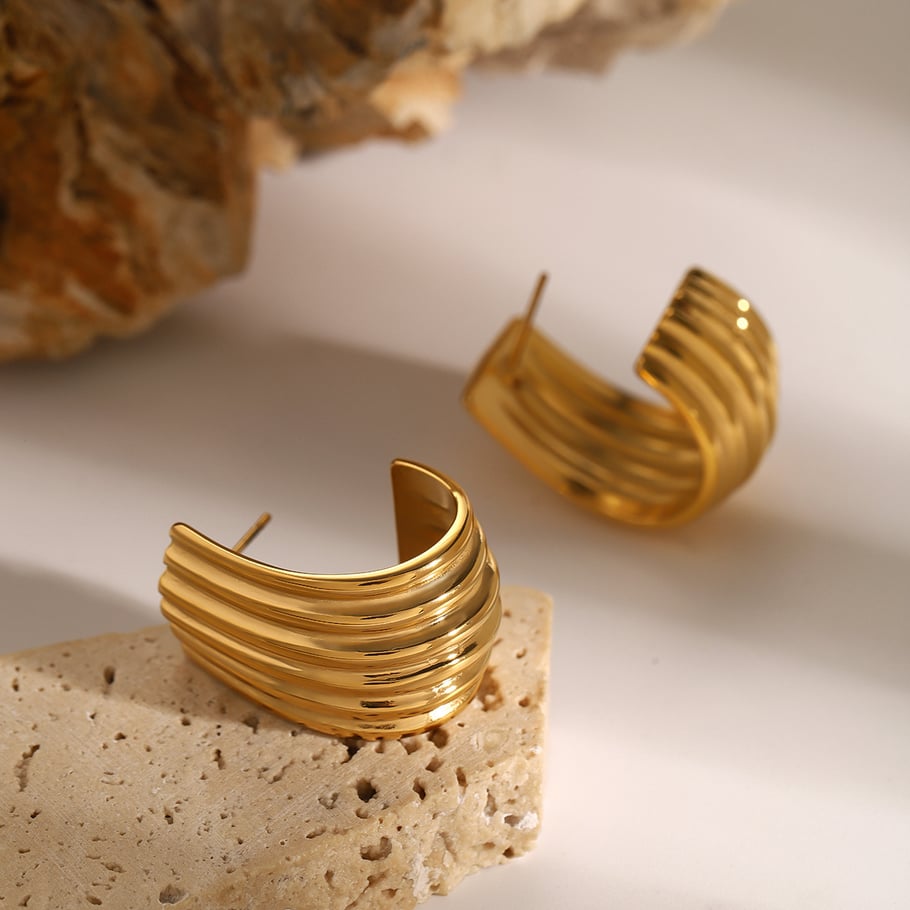 1 Pair Simple Series ins style Strip Stainless Steel 18K Gold Plated Women Stud Earrings 