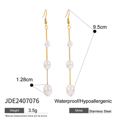 1 Pair Simple Series Elegant Tassel Stainless Steel 18K Gold Plated Artificial Pearl Women Drop Earrings h5 Picture2