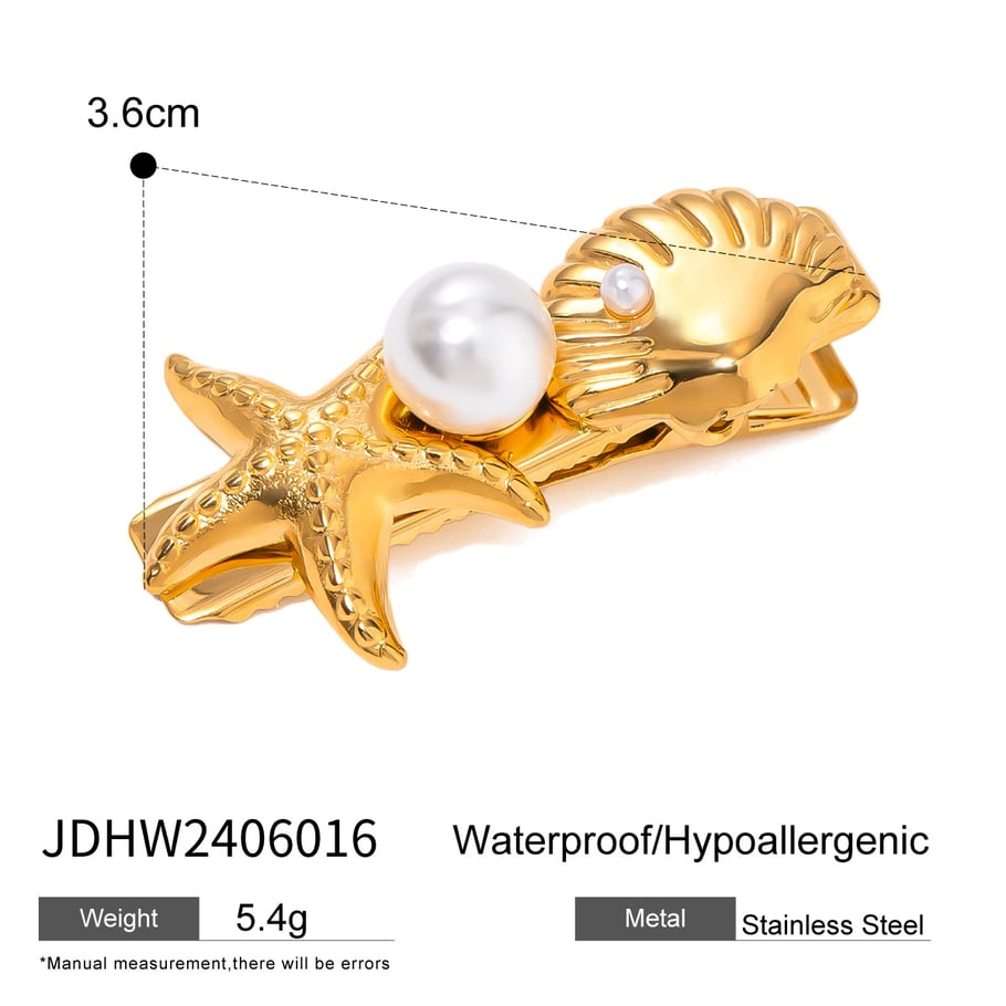 1 Paar Simple Series Ins Style Schildkröte Edelstahl 18 Karat vergoldet Kunstperlen Damen Haarspangen Bild2