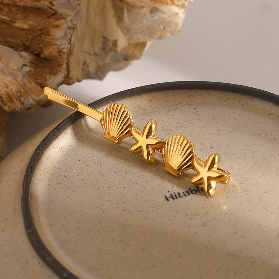 1 Pair Simple Series ins style Turtle Stainless Steel 18K Gold Plated Women Hair Clips 