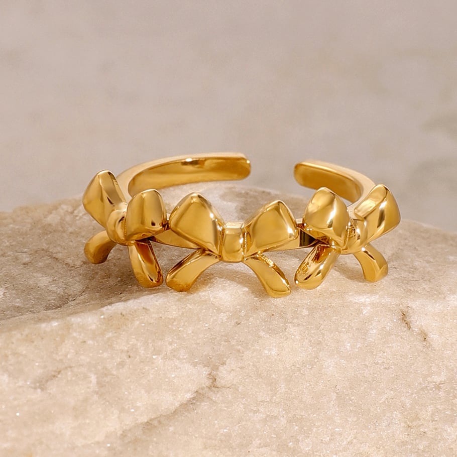 1 Piece Simple Sweet Style Bowknot Shape Stainless Steel 18K Gold Plated Women's Adjustable Rings 