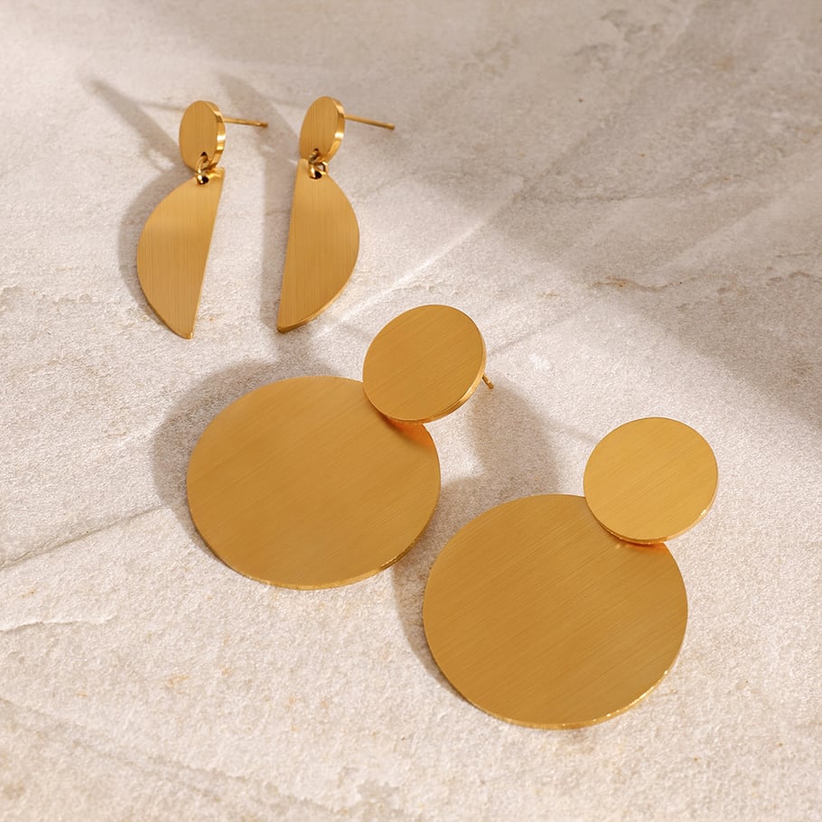 1 Pair Simple Series ins style Geometric Stainless Steel 18K Gold Plated Women Drop Earrings 