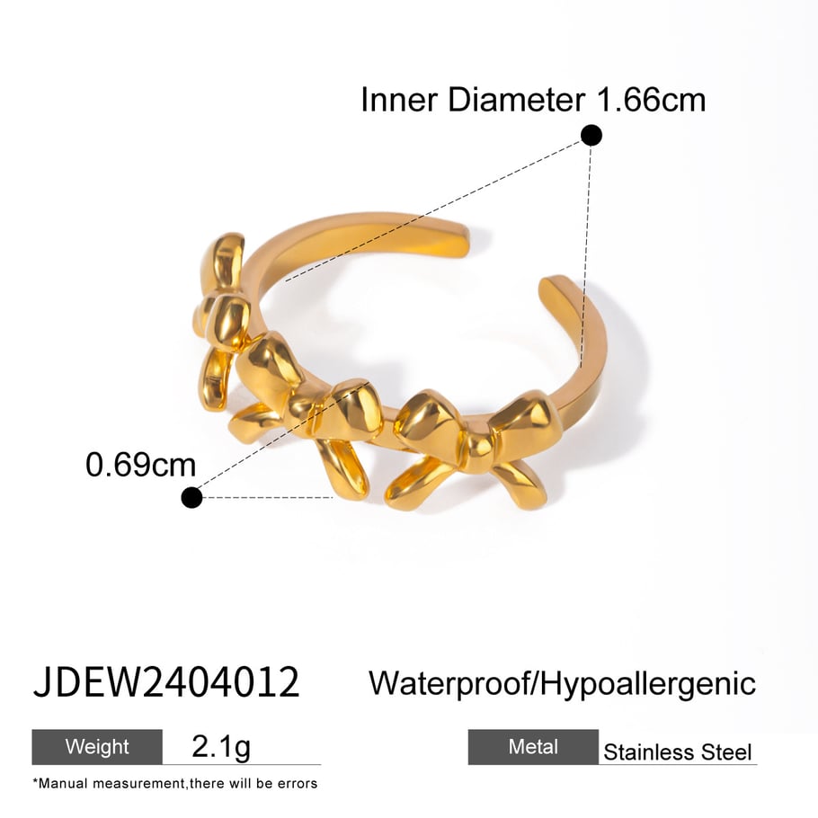 1 Piece Simple Sweet Style Bowknot Shape Stainless Steel 18K Gold Plated Women's Adjustable Rings Picture2