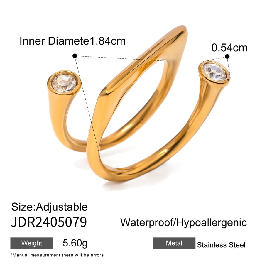 1 Pair Simple Series Simple Geometric Stainless Steel 18K Gold Plated Rhinestone Women Adjustable Rings Picture2