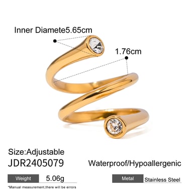 1 Piece Geometric Stainless Steel Gold Plated Rhinestone Women's Adjustable Rings h5 Picture2