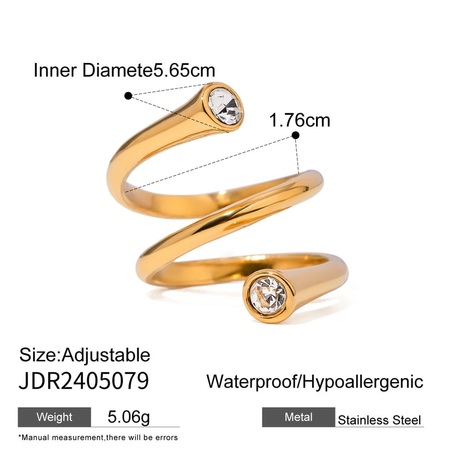 1 Piece Geometric Stainless Steel Gold Plated Rhinestone Women's Adjustable Rings Picture2
