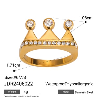 1 Pair Simple Series Simple Geometric Stainless Steel 18K Gold Plated Zircon Women Single Ring h5 Picture2