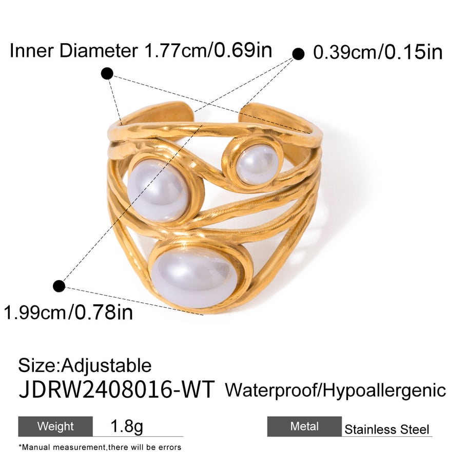 1 paar klassische serie retro geometrische edelstahl  vergoldet künstliche edelsteine verstellbare ringe für frauen Bild2