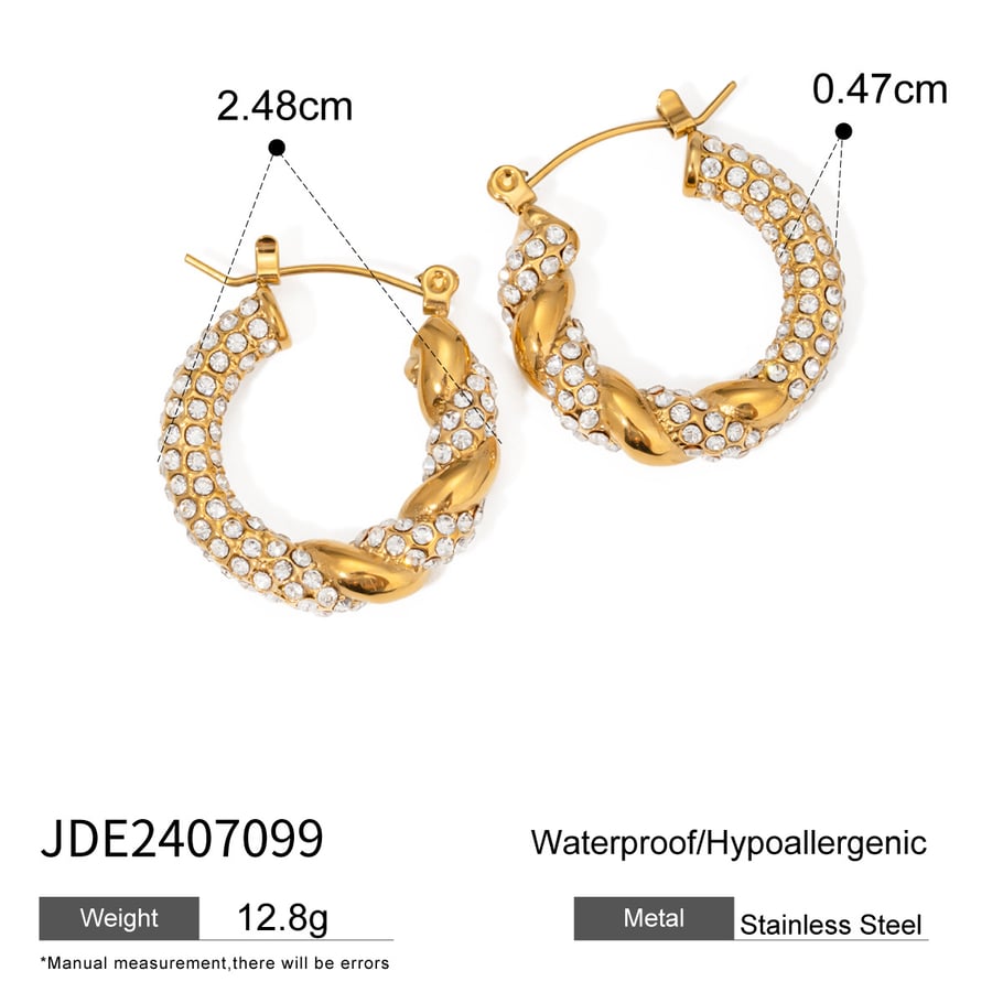 1 Paar Creolen aus der Simple Series Classic Twist aus Edelstahl mit 18 Karat vergoldetem Strass für Damen Bild2