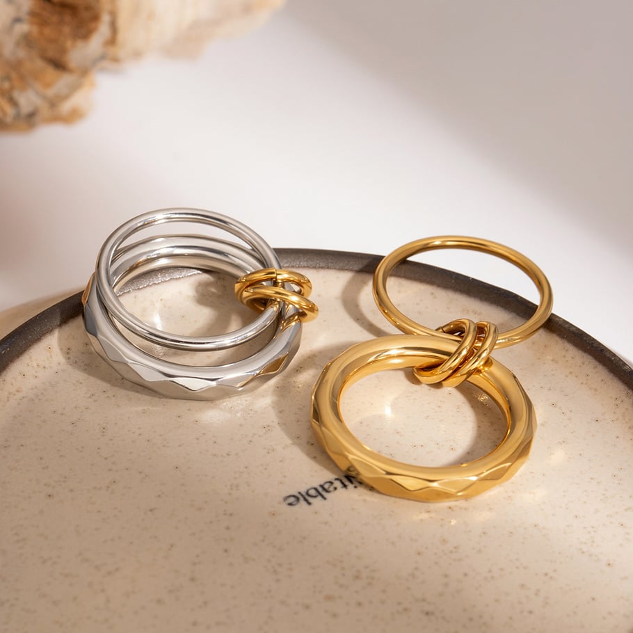1 Pair Simple Series Simple Geometric Stainless Steel 18K Gold Plated Women Single Ring 