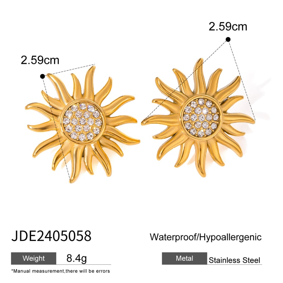 1 Paar Simple Series Retro Flower Edelstahl 18 Karat vergoldet Strass Damen Ohrringe Set Bild2