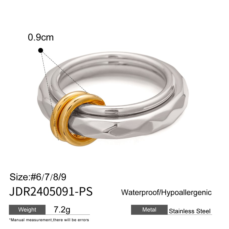 1 Paar Simple Series Einfacher geometrischer Edelstahl 18 Karat vergoldeter Damen-Einzelring Bild2