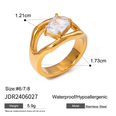 1 Paar Simple Series Klassischer geometrischer Edelstahl 18 Karat vergoldeter Zirkon Damen-Einzelring h5 Bild2