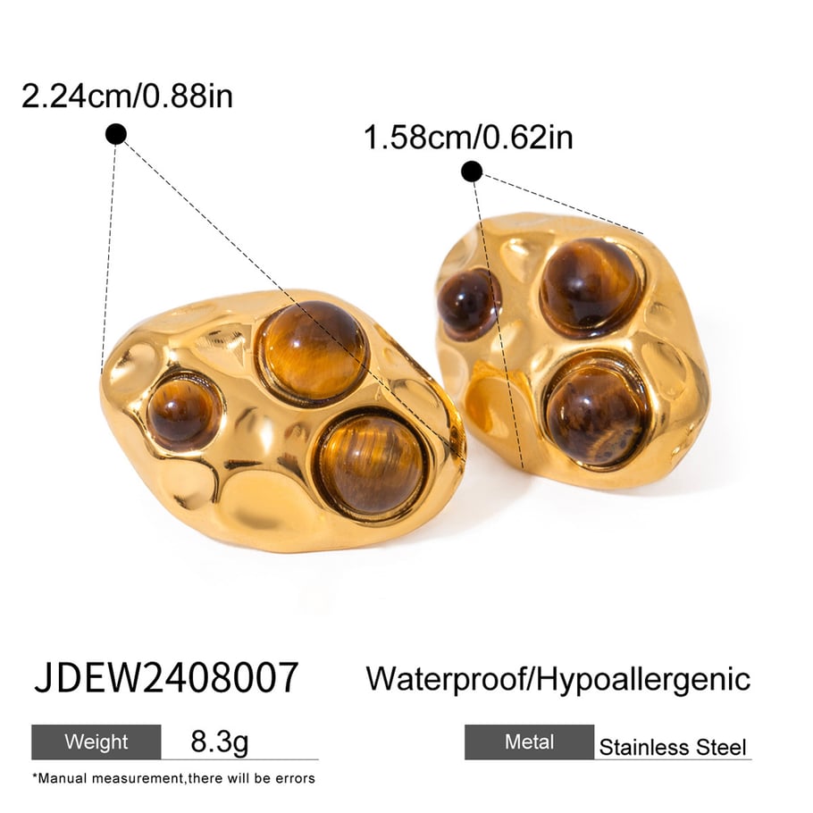 1 Pair Classic Series Retro Geometric Stainless Steel 18K Gold Plated Natural Stone Women Stud Earrings Picture2