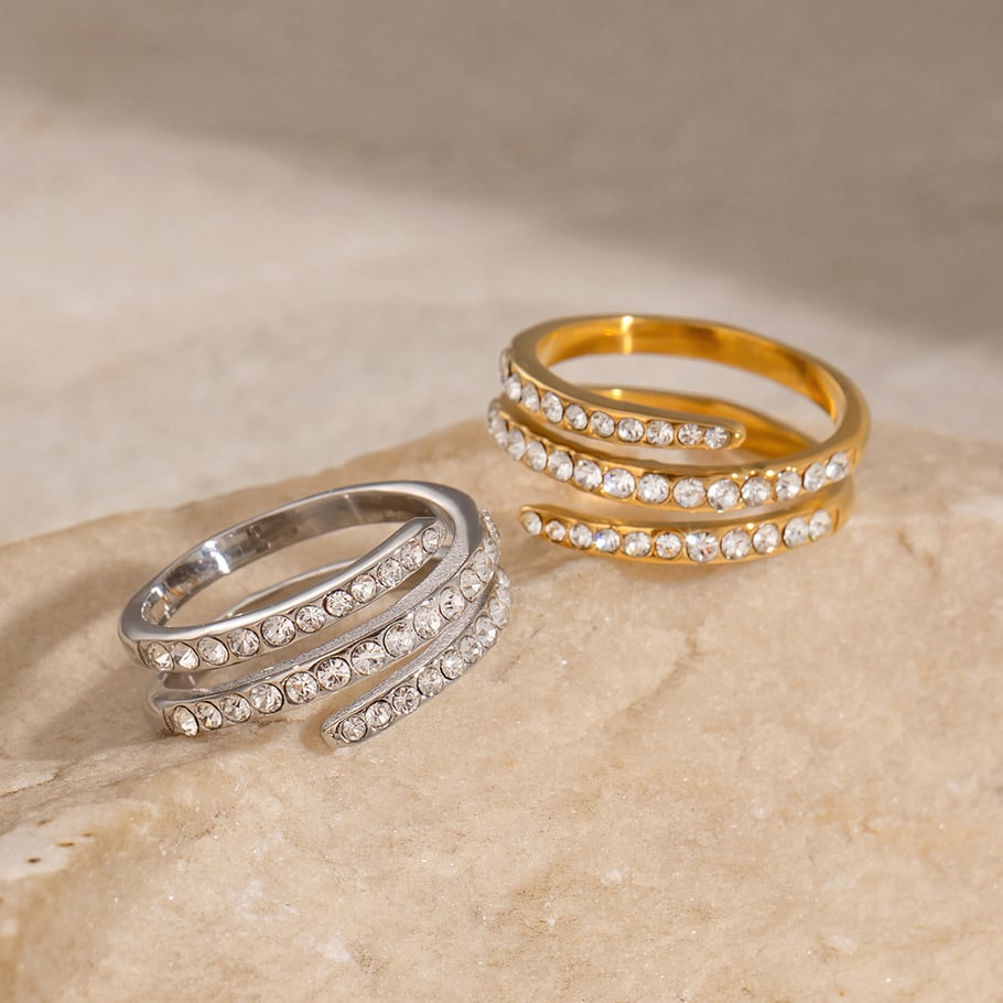 1 Paar Simple Series Einfache geometrische Edelstahl 18 Karat vergoldet Strass Damen verstellbare Ringe 