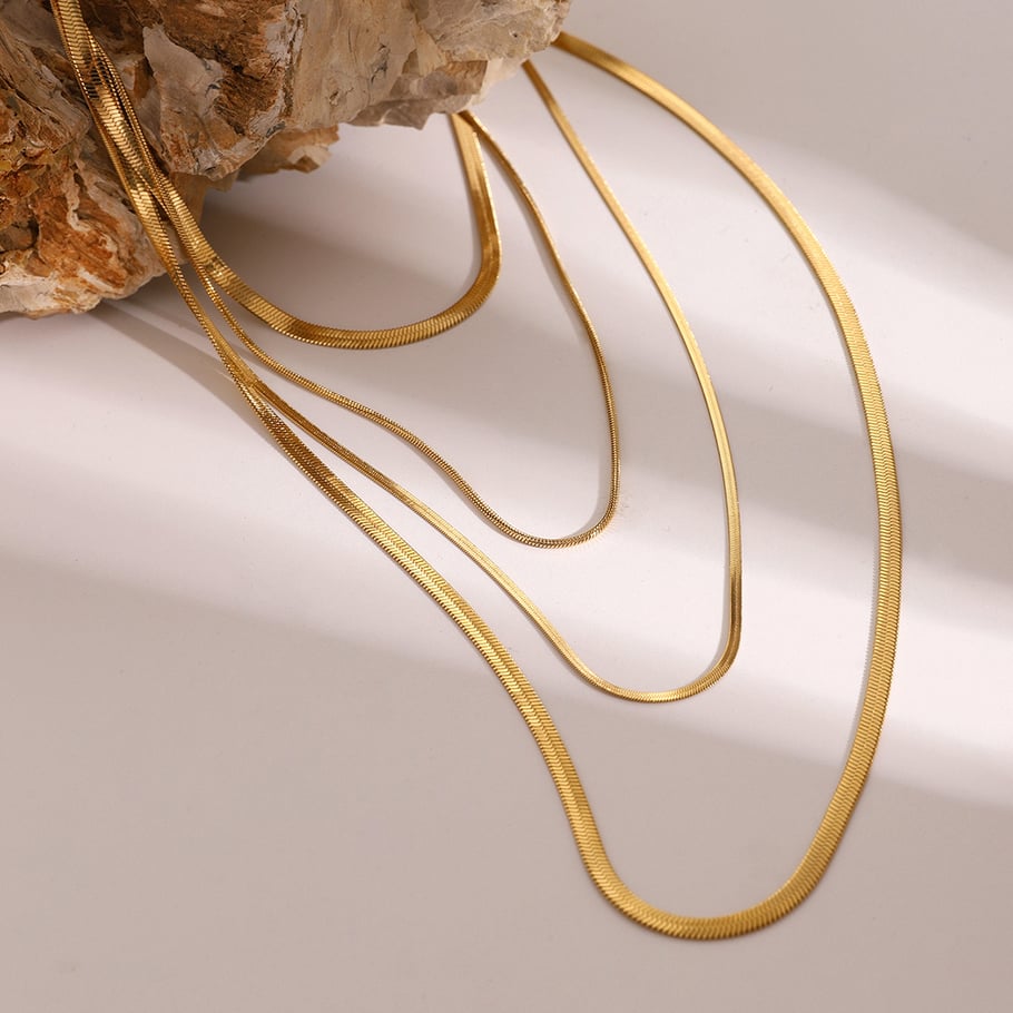 1 Piece Simple Series Simple Solid Color Stainless Steel 18K Gold Plated Women Layered Necklaces 
