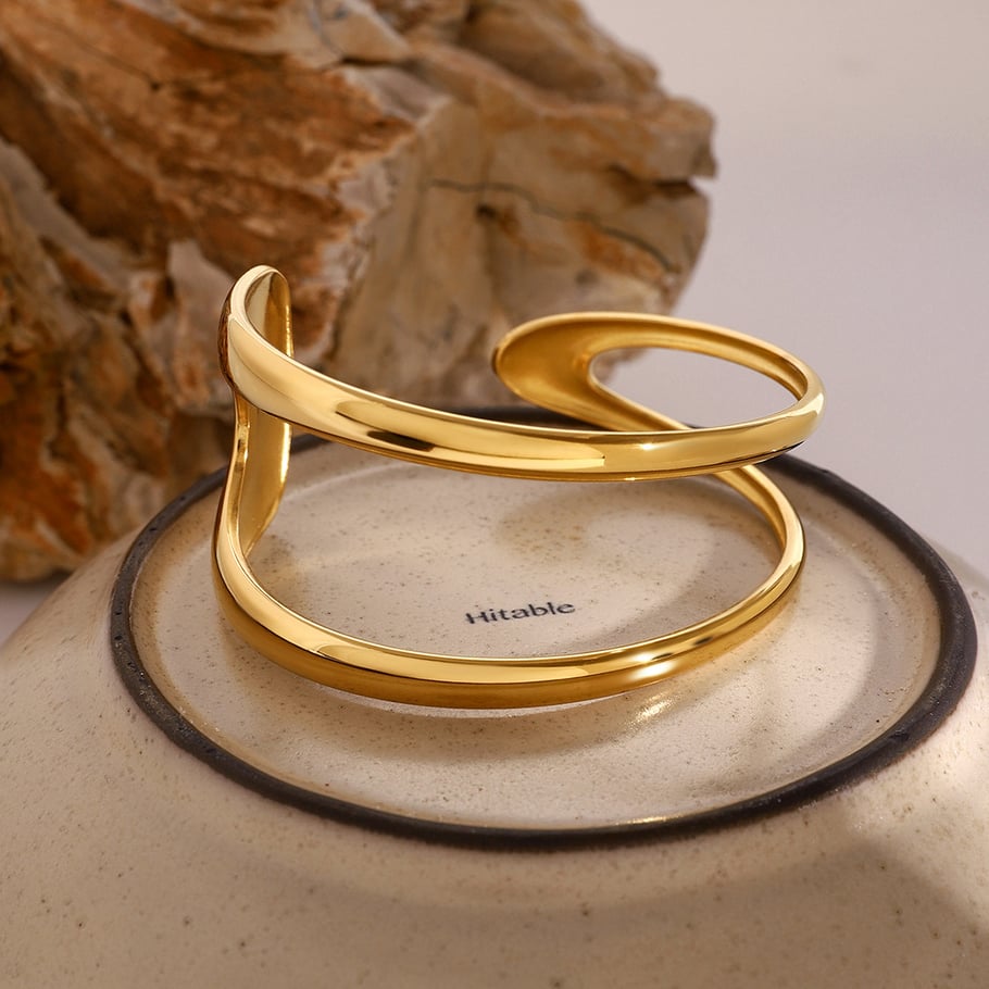 1 Piece Simple Series Simple Solid Color Stainless Steel 18K Gold Plated Women Bangles 