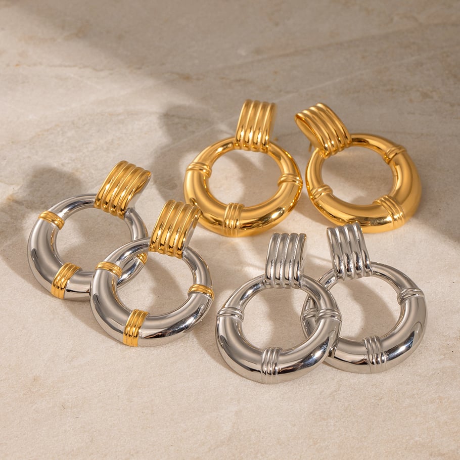 1 Pair Simple Series Retro Geometric Stainless Steel 18K Gold Plated Women Drop Earrings 