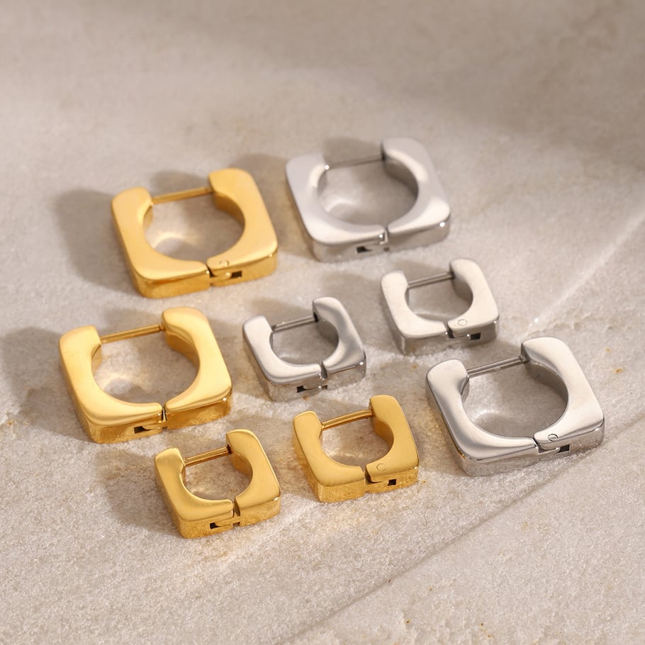1 Paar Creolen der Simple Series, klassisch, geometrisch, Edelstahl, 18 Karat vergoldet, für Damen 