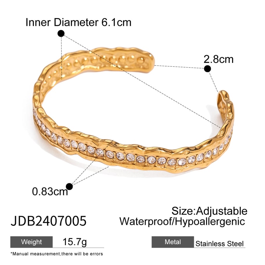 1 Piece Simple Series ins style Solid Color Stainless Steel 18K Gold Plated Rhinestone Women Bangles Picture2