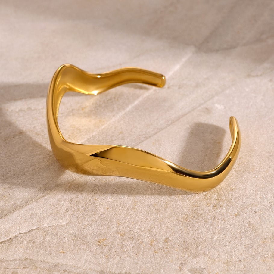 1 Piece Simple Series Simple Solid Color Stainless Steel 18K Gold Plated Women Bangles 