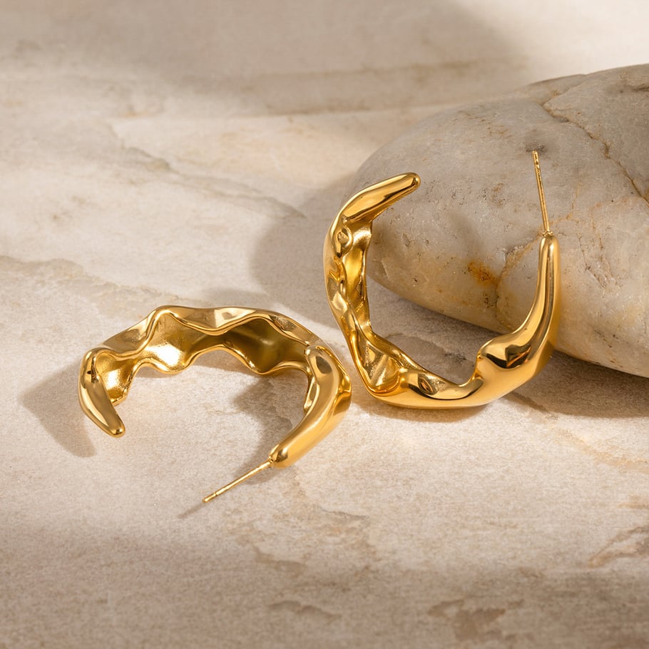 1 Pair Simple Series Simple Geometric Stainless Steel 18K Gold Plated Women Hoop Earrings 