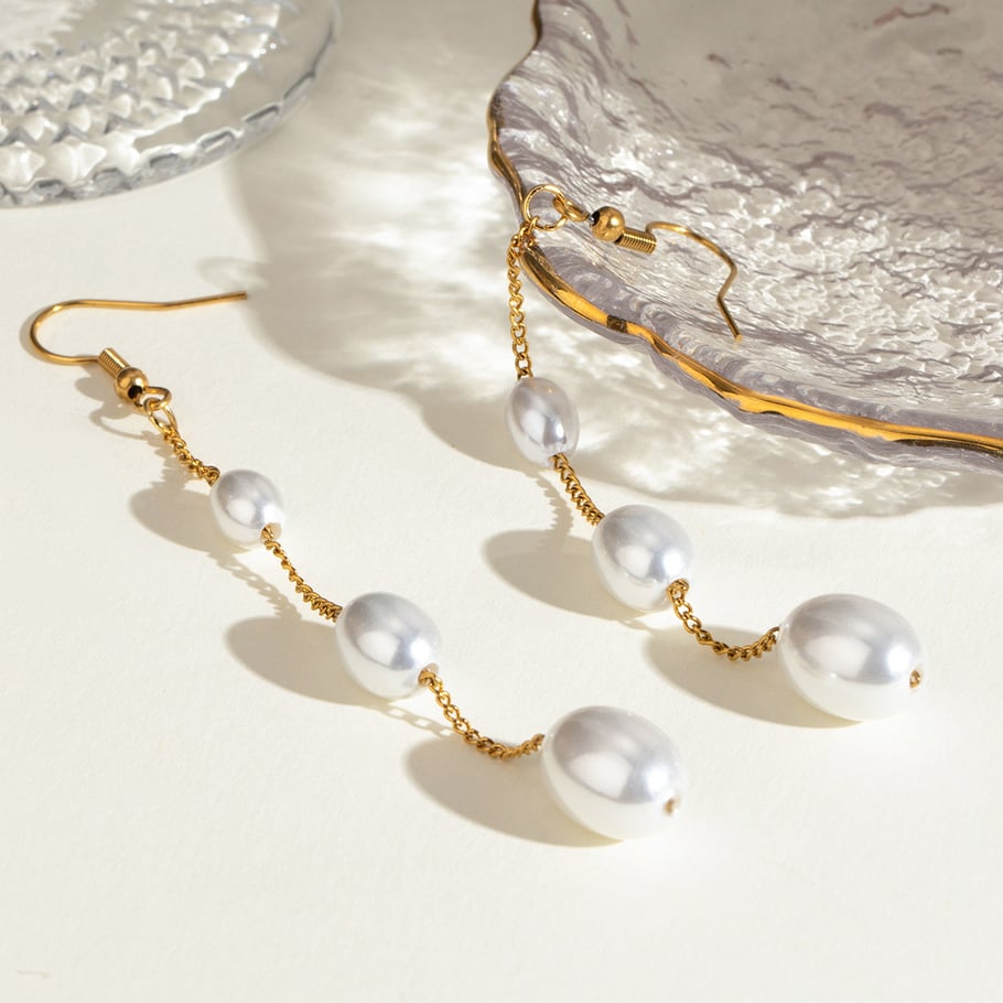 1 Pair Simple Series Elegant Tassel Stainless Steel 18K Gold Plated Artificial Pearl Women Drop Earrings 