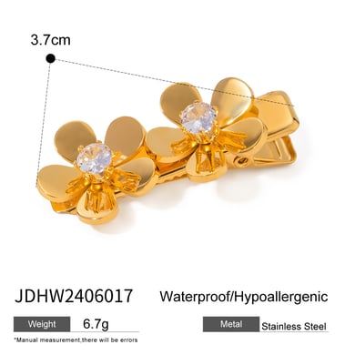 1 Pair Simple Series ins style Flower Stainless Steel 18K Gold Plated Rhinestone Women Hair Clips h5 Picture2