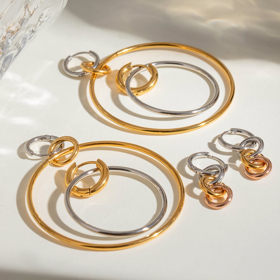 1 Pair Simple Series Simple Geometric Stainless Steel 18K Gold Plated Women Hoop Earrings 