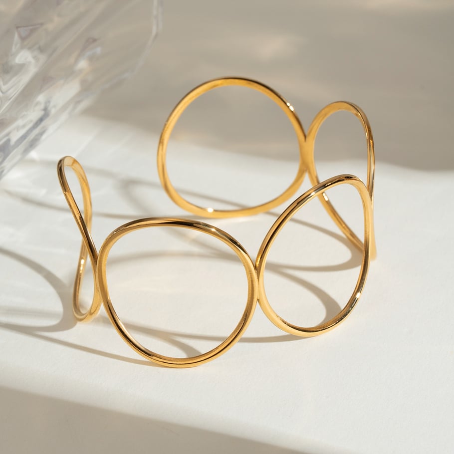 1 Piece Simple Series Simple Geometric Stainless Steel 18K Gold Plated Women Bangles 