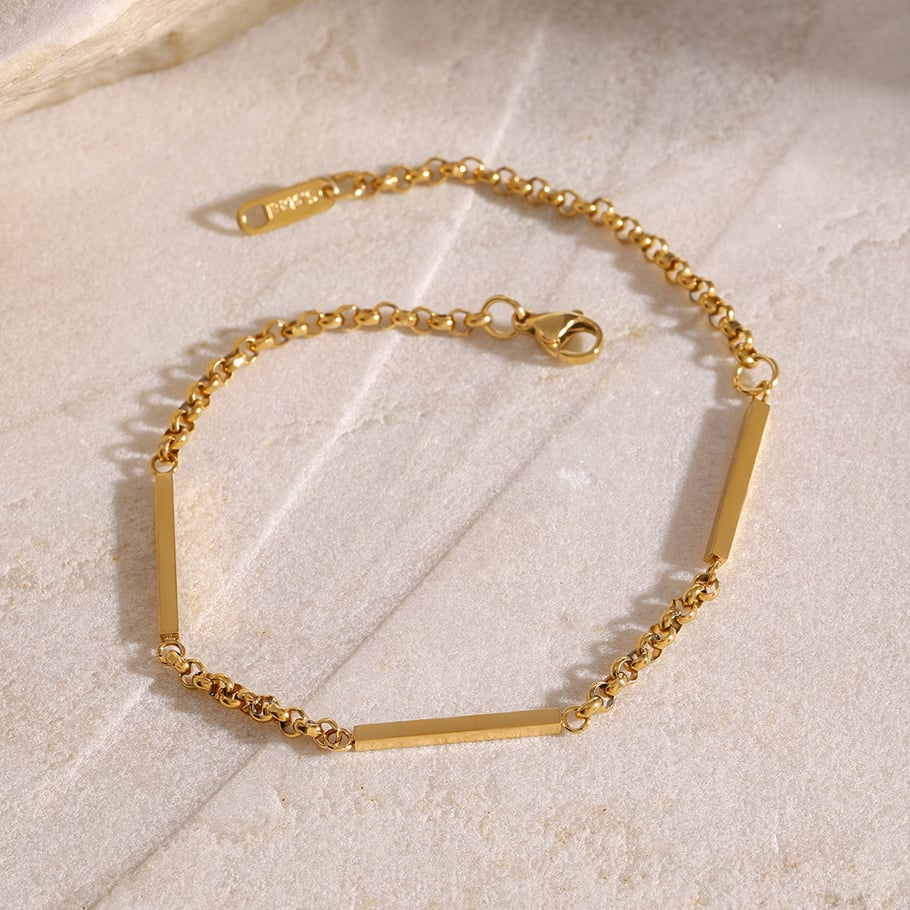 1 Piece Simple Series Simple Solid Color Stainless Steel 18K Gold Plated Women chain bracelets 