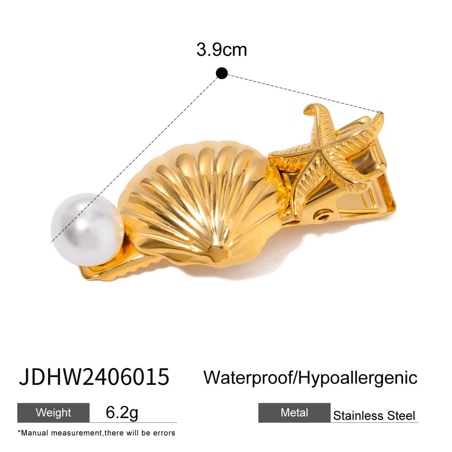 1 Pair Simple Series ins style Turtle Stainless Steel 18K Gold Plated Artificial Pearl Women Hair Clips Picture2