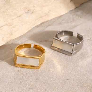 1 Paar Simple Series Klassische geometrische Edelstahl 18 Karat vergoldete Muschel verstellbare Damenringe h5 