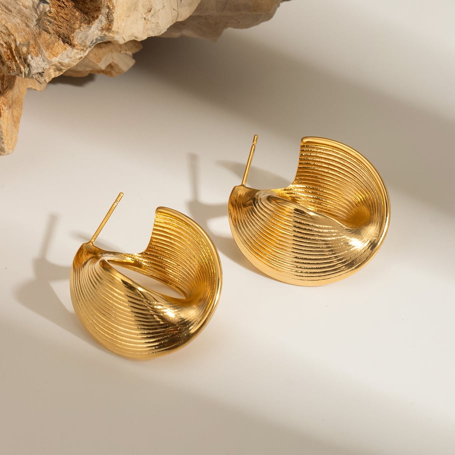 1 Pair Simple Series ins style line Stainless Steel 18K Gold Plated Women Stud Earrings 