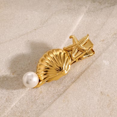 1 Pair Simple Series ins style Turtle Stainless Steel 18K Gold Plated Artificial Pearl Women Hair Clips h5 
