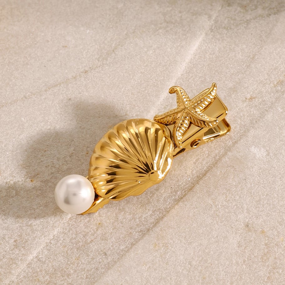 1 Pair Simple Series ins style Turtle Stainless Steel 18K Gold Plated Artificial Pearl Women Hair Clips 