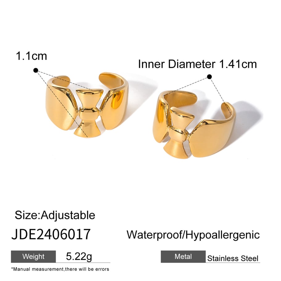 1 Pair Simple Series Casual Bow Knot Stainless Steel 18K Gold Plated Women Adjustable Rings Picture2