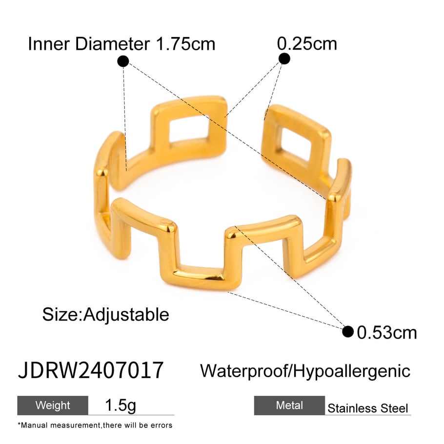 1 Paar Simple Series Einfache geometrische Edelstahl 18 Karat vergoldete verstellbare Damenringe Bild2