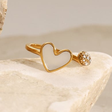 1 Pair Simple Series Retro Heart Stainless Steel 18K Gold Plated Shell Women Adjustable Rings h5 