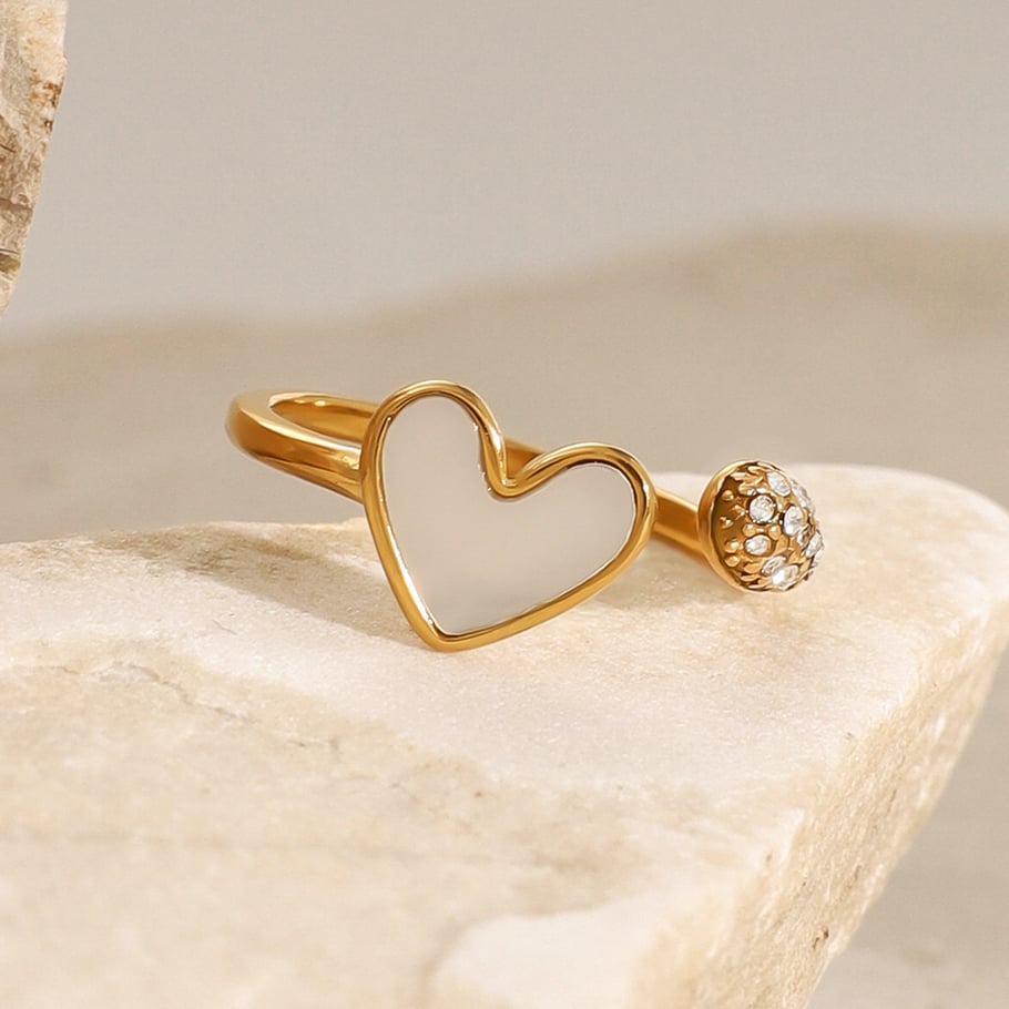 1 Pair Simple Series Retro Heart Stainless Steel 18K Gold Plated Shell Women Adjustable Rings 