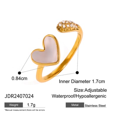 1 Pair Simple Series Retro Heart Stainless Steel 18K Gold Plated Shell Women Adjustable Rings h5 Picture2