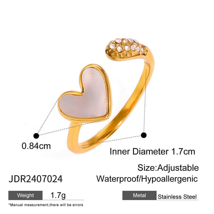 1 Pair Simple Series Retro Heart Stainless Steel 18K Gold Plated Shell Women Adjustable Rings Picture2