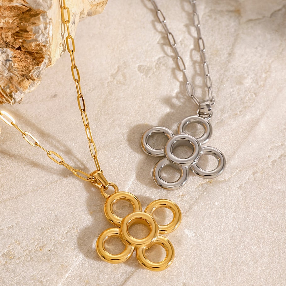 1 Piece Simple Series Retro Flower Stainless Steel 18K Gold Plated Women Pendant necklaces 