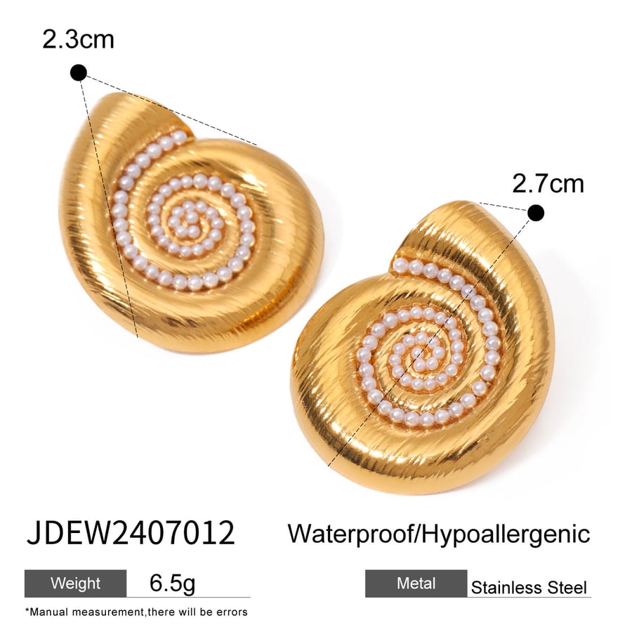 1 Pair Simple Series Retro Turtle Stainless Steel 18K Gold Plated Artificial Pearl Women Stud Earrings Picture2