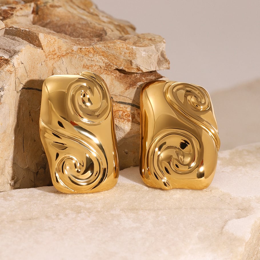 1 Pair Simple Series Simple Geometric Stainless Steel 18K Gold Plated Women Stud Earrings 