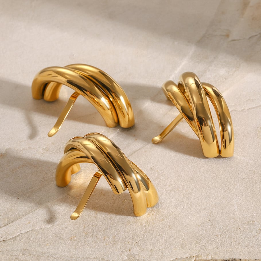 1 Pair Simple Series ins style Geometric Stainless Steel 18K Gold Plated Women Hair Clips 