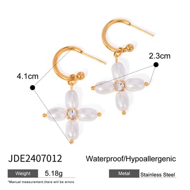 1 Paar einfache Serie elegante Kreuz Edelstahl 18 Karat vergoldet künstliche Perle Frauen Ohrringe Set h5 Bild2