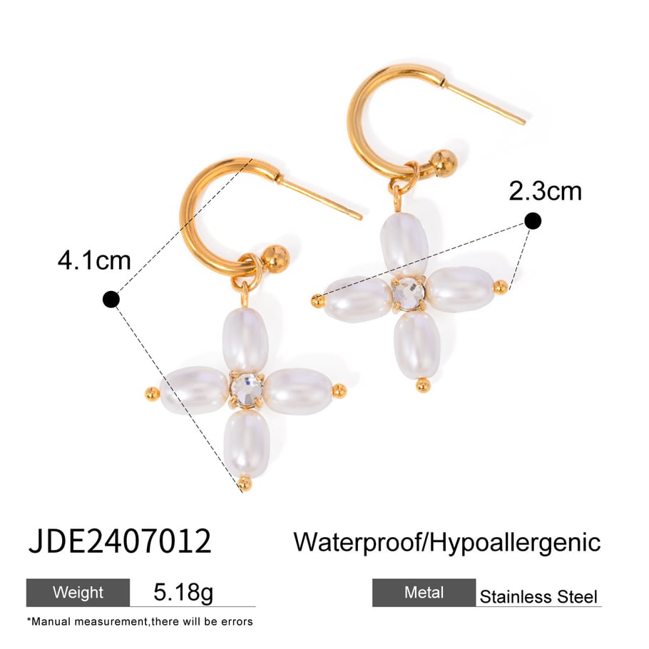 1 Paar einfache Serie elegante Kreuz Edelstahl 18 Karat vergoldet künstliche Perle Frauen Ohrringe Set Bild2