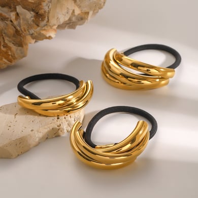 1 Paar Simple Series Einfache einfarbige Edelstahl-Haarbänder mit 18 Karat Goldbeschichtung für Damen h5 