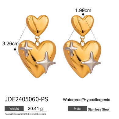 1 Pair Simple Series ins style Heart Stainless Steel 18K Gold Plated Women Drop Earrings h5 Picture2